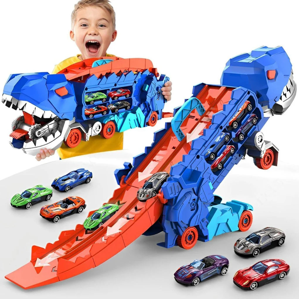 Toy Truck Playset Holds 18 Cars Dual-Lane Track