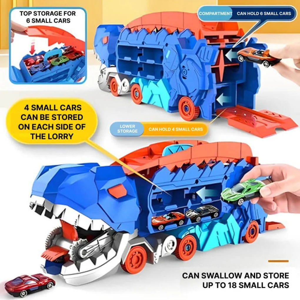 Toy Truck Playset Holds 18 Cars Dual-Lane Track