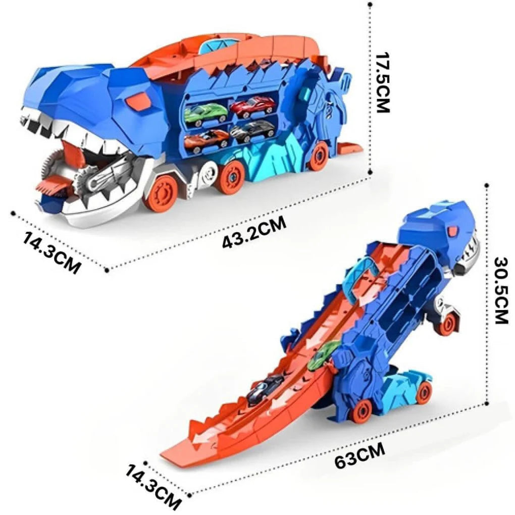 Toy Truck Playset Holds 18 Cars Dual-Lane Track