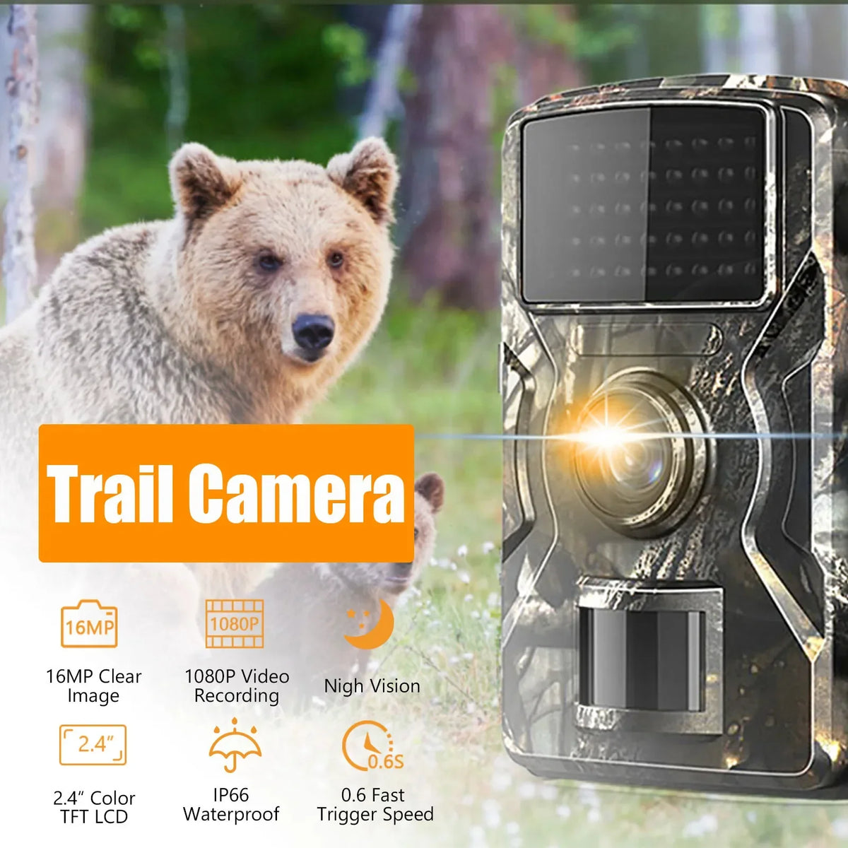 Trail Camera 1080P Night Vision & Motion-Activated