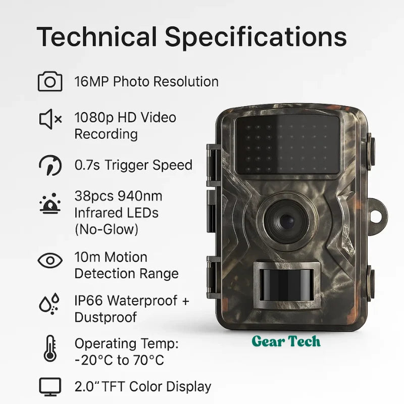 Trail Camera Motion-Activated 16MP Invisible Night Vision