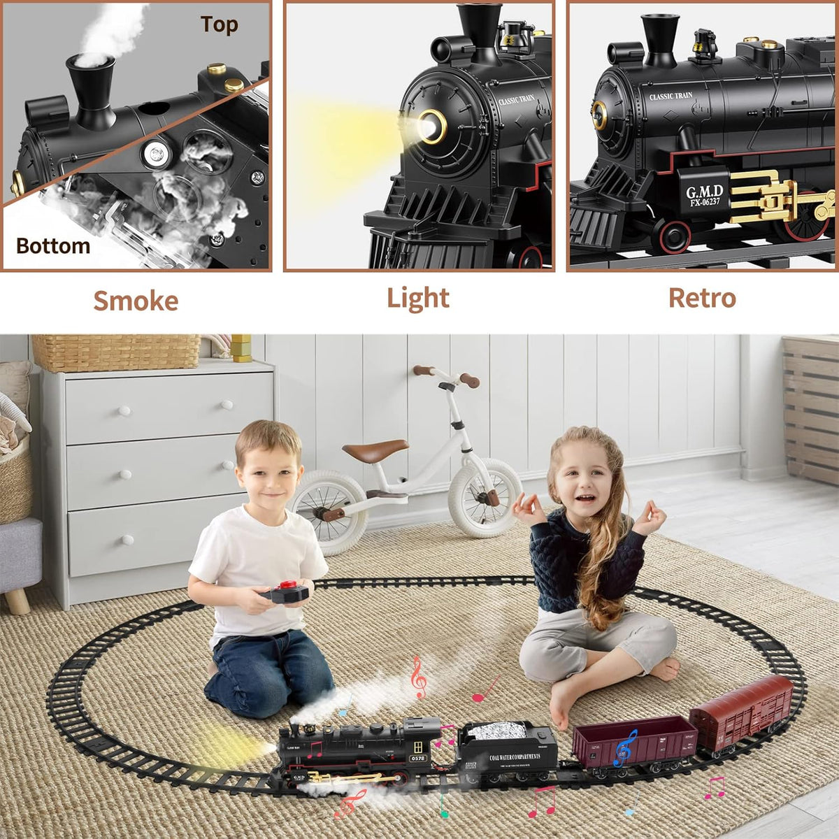 Train Set Battery-Powered Steam, Lights & Sounds