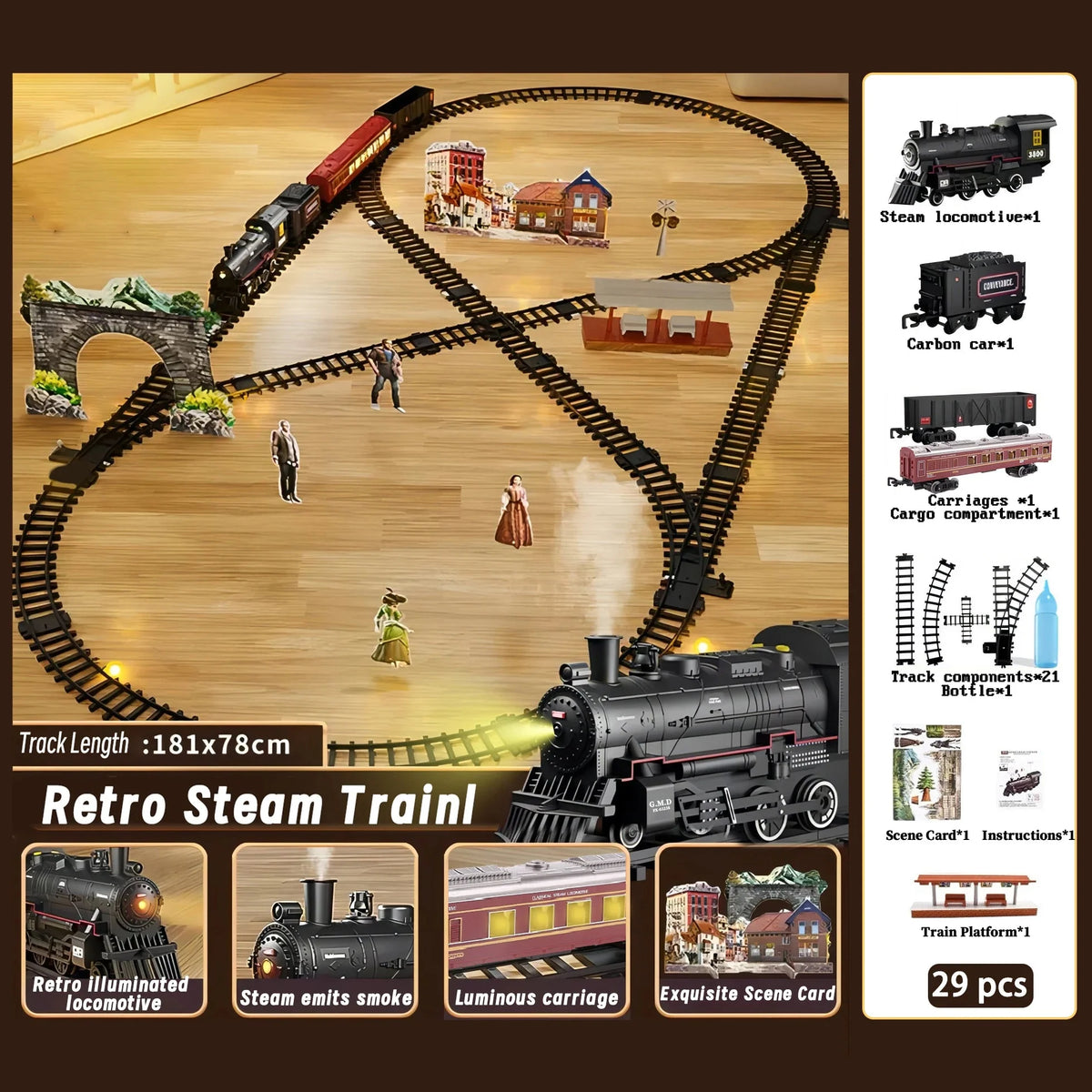 Train Set Battery-Powered Steam, Lights & Sounds