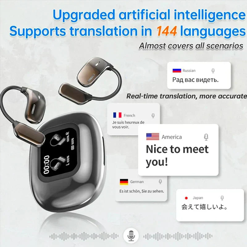 Translation Earbuds Real-Time LCD Touch Display 144 Languages
