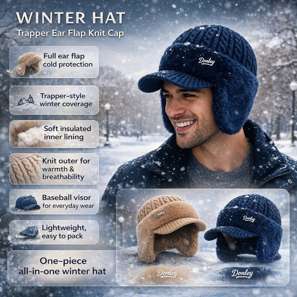 Trapper Hat Fleece-Lined Ear Flaps & Visor