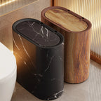 Trash Can Compact Oval Lidded Marble Finish