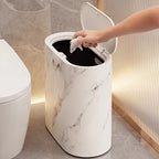 Trash Can Compact Oval Lidded Marble Finish