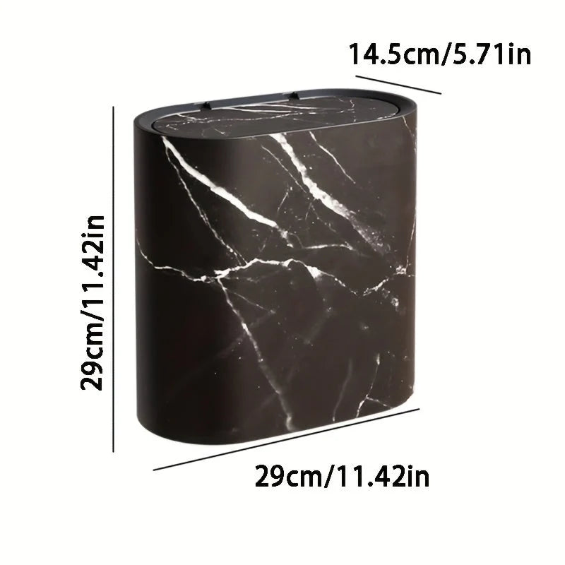 Trash Can Compact Oval Lidded Marble Finish