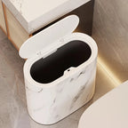 Trash Can Compact Oval Lidded Marble Finish