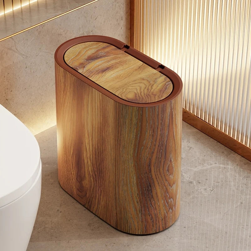 Trash Can Compact Oval Lidded Marble Finish