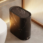 Trash Can Compact Oval Lidded Marble Finish