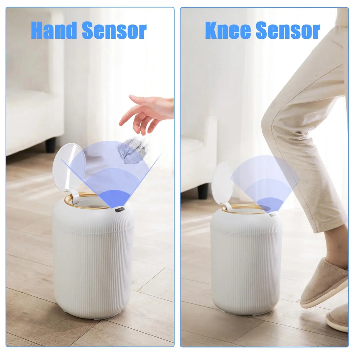 Trash Can Infrared Motion Sensor Odor-Sealed Lid Wooden Legs