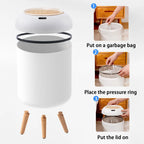 Trash Can Infrared Motion Sensor Odor-Sealed Lid Wooden Legs