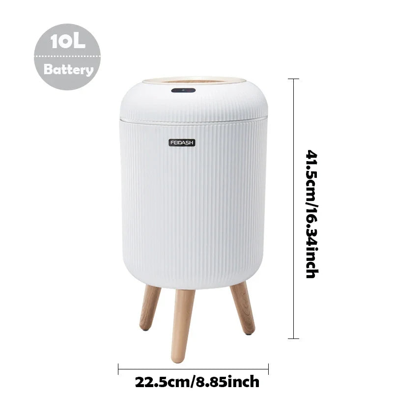 Trash Can Infrared Motion Sensor Odor-Sealed Lid Wooden Legs