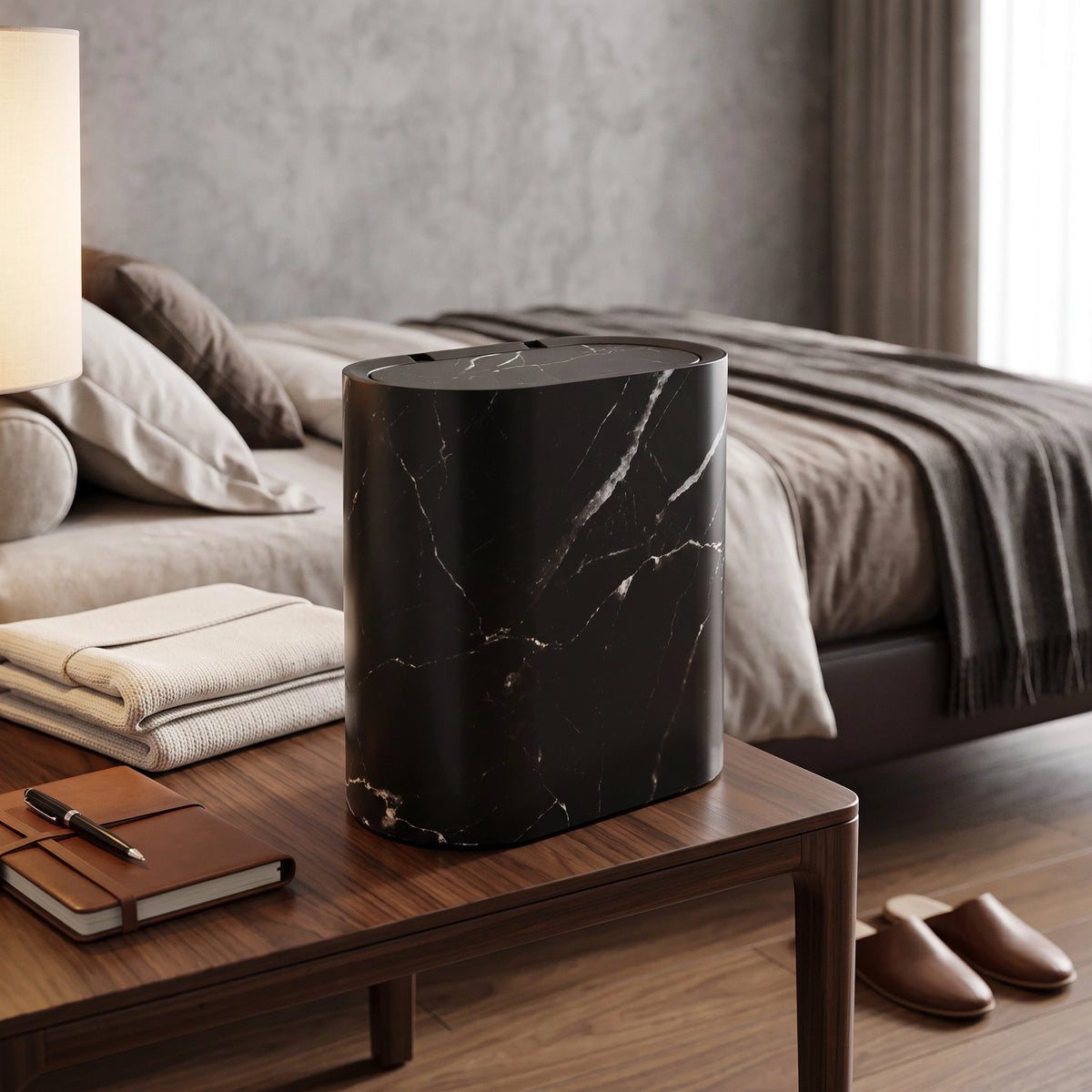 Trash Can Push-Top Space-Saving Marble Finish