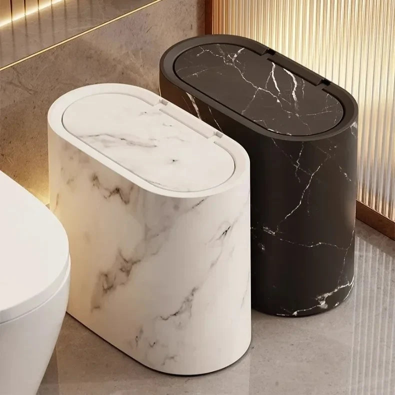Trash Can Push-Top Space-Saving Marble Finish