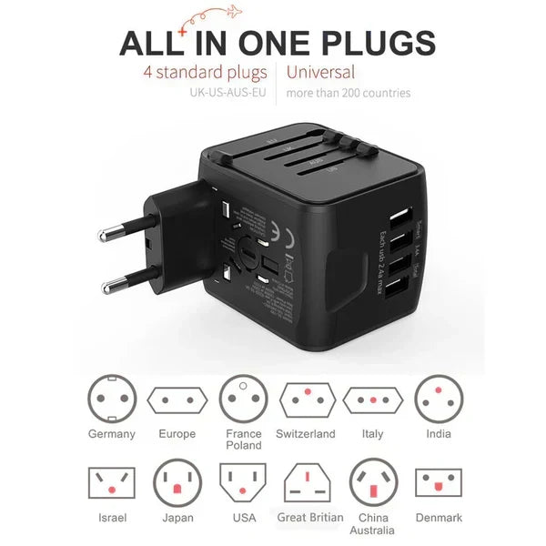 Travel Adapter Universal 4 Port USB Surge Protection
