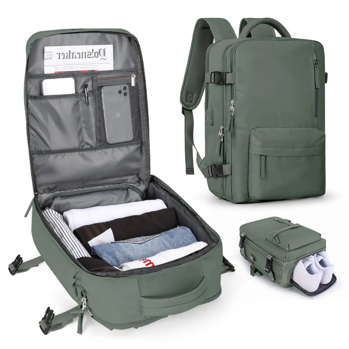 Travel Backpack 35L Charging Port Padded Laptop Sleeves