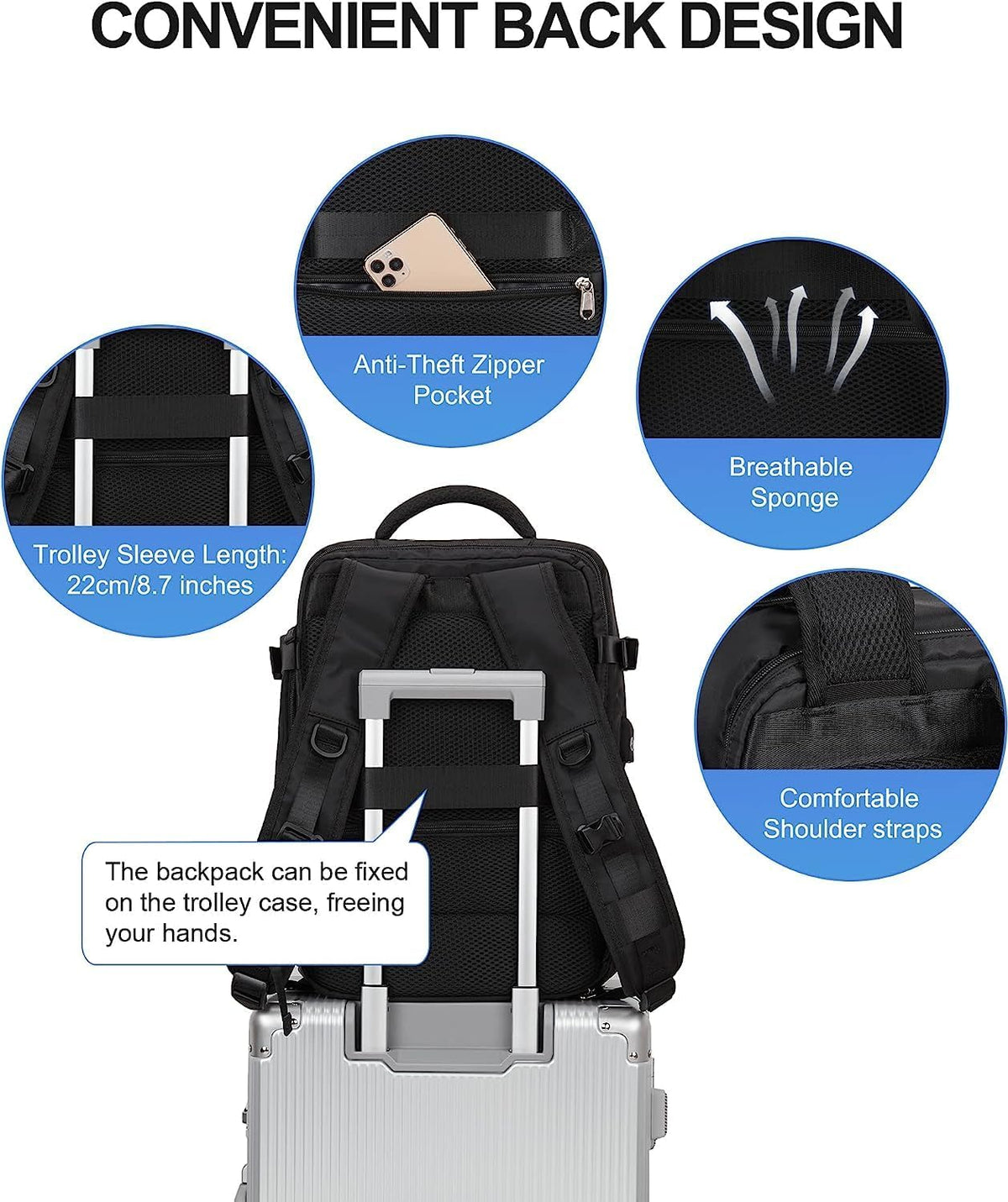 Travel Backpack 40L Water-Resistant Shoe Compartment