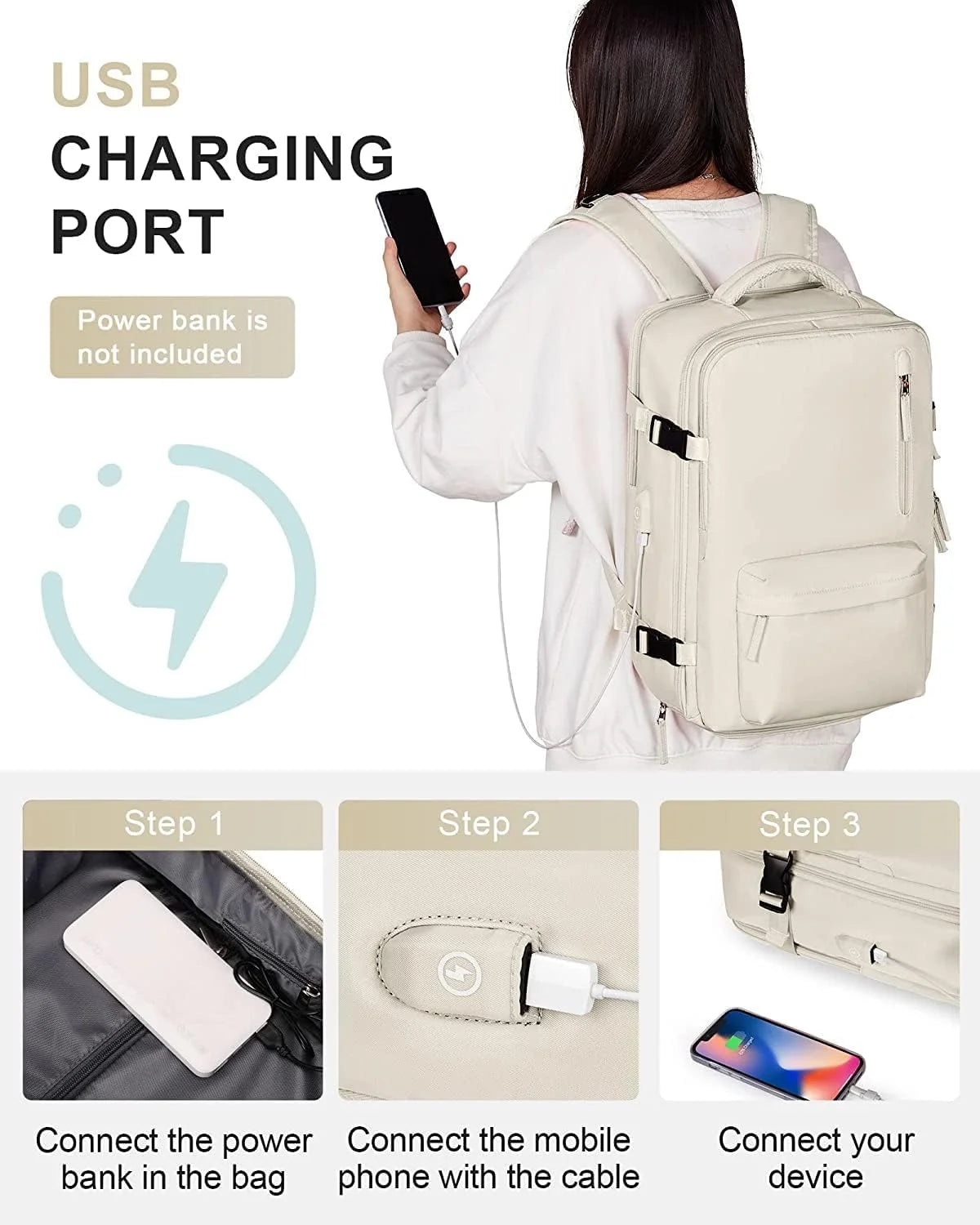 Travel Backpack 40L Water-Resistant Shoe Compartment
