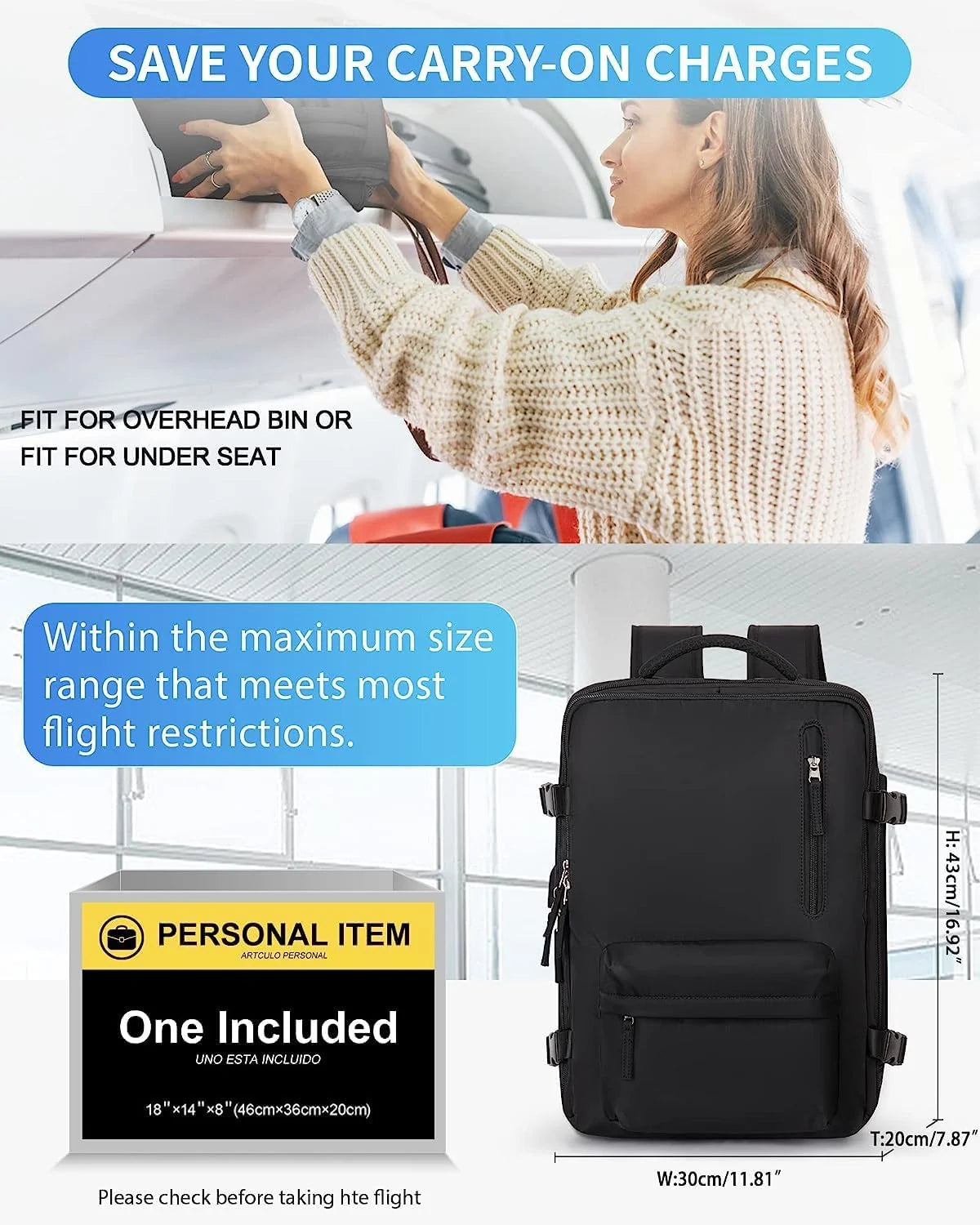 Travel Backpack 40L Water-Resistant Shoe Compartment