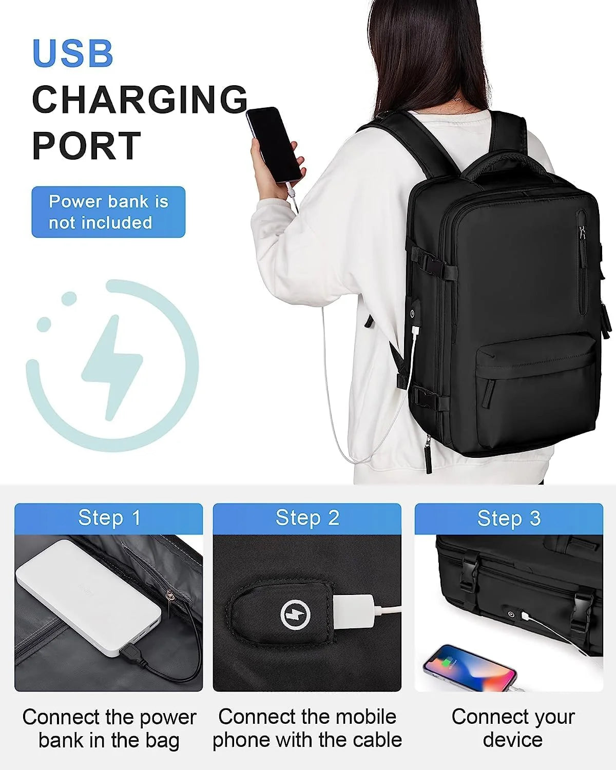 Travel Backpack 40L Water-Resistant Shoe Compartment