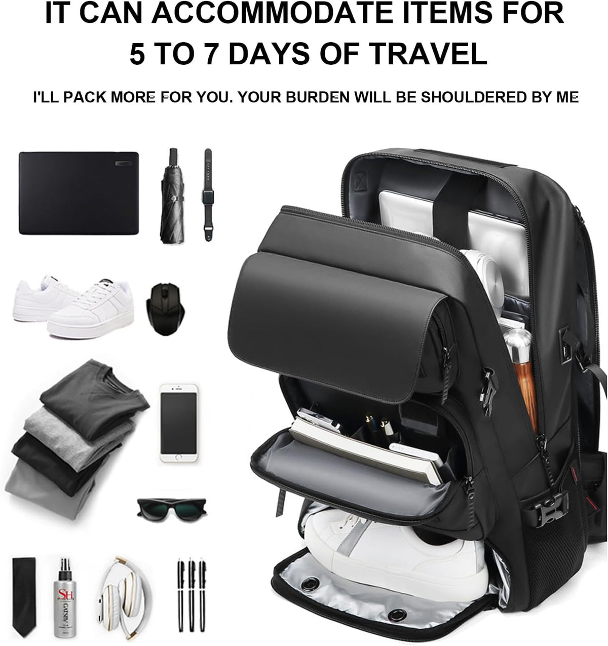 Travel Backpack 50L Waterproof USB Charging Port