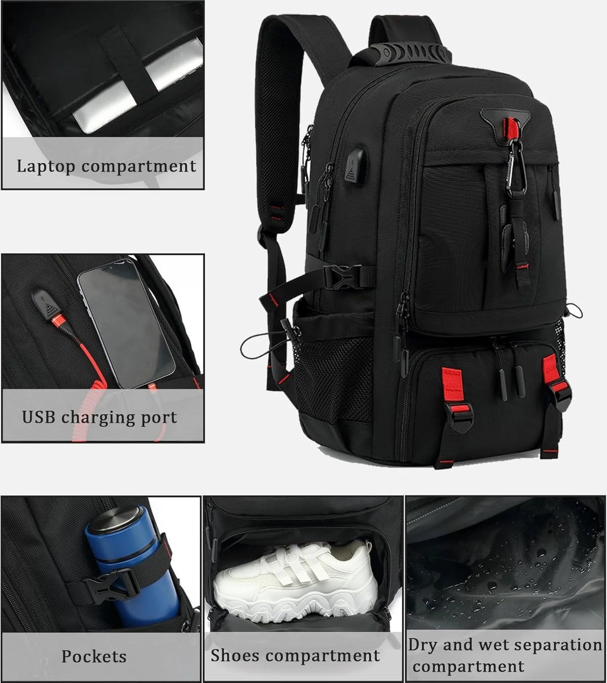 Travel Backpack 60L Expandable Waterproof Laptop & Shoe Compartment