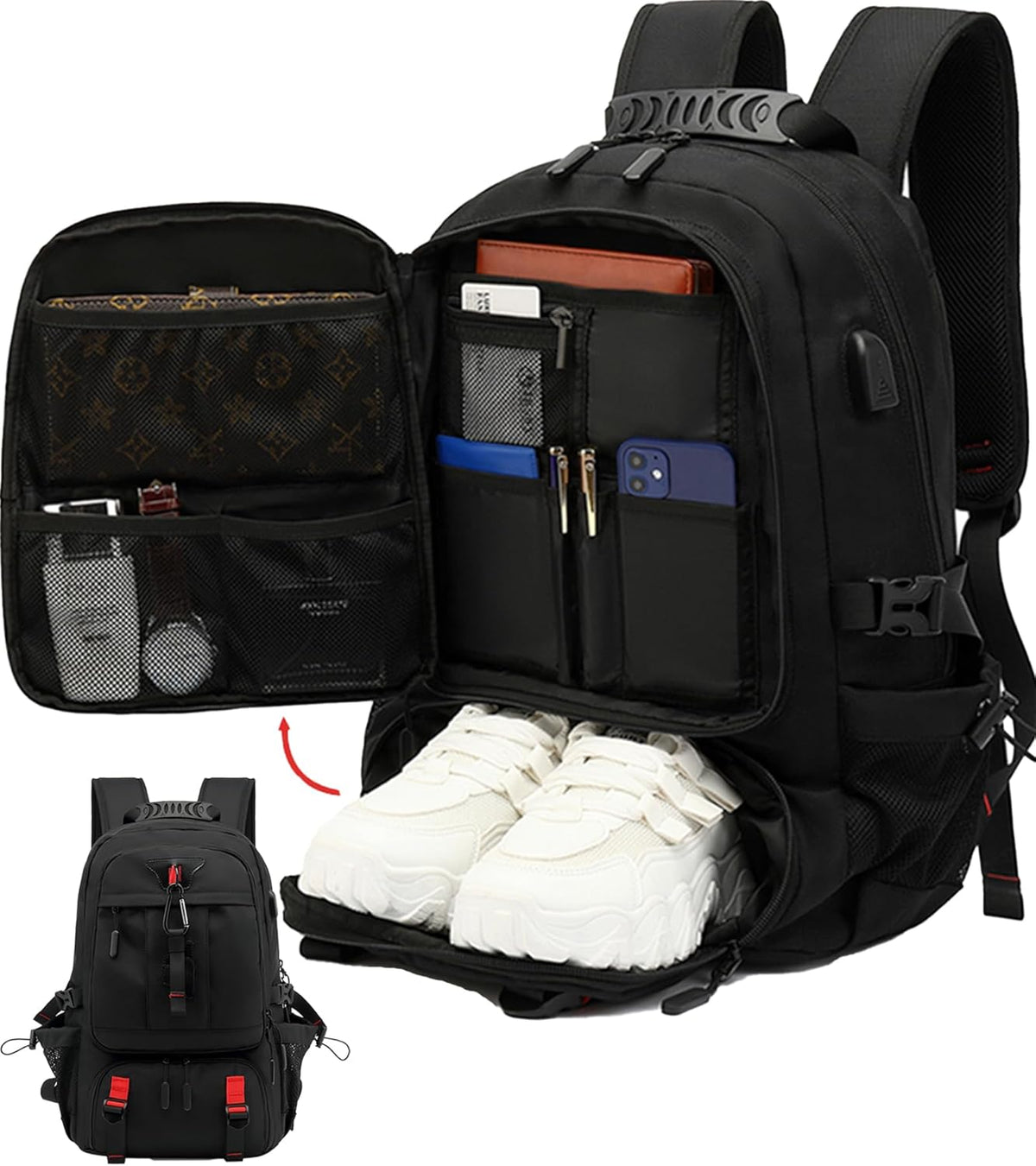 Travel Backpack 60L Expandable Waterproof USB Port