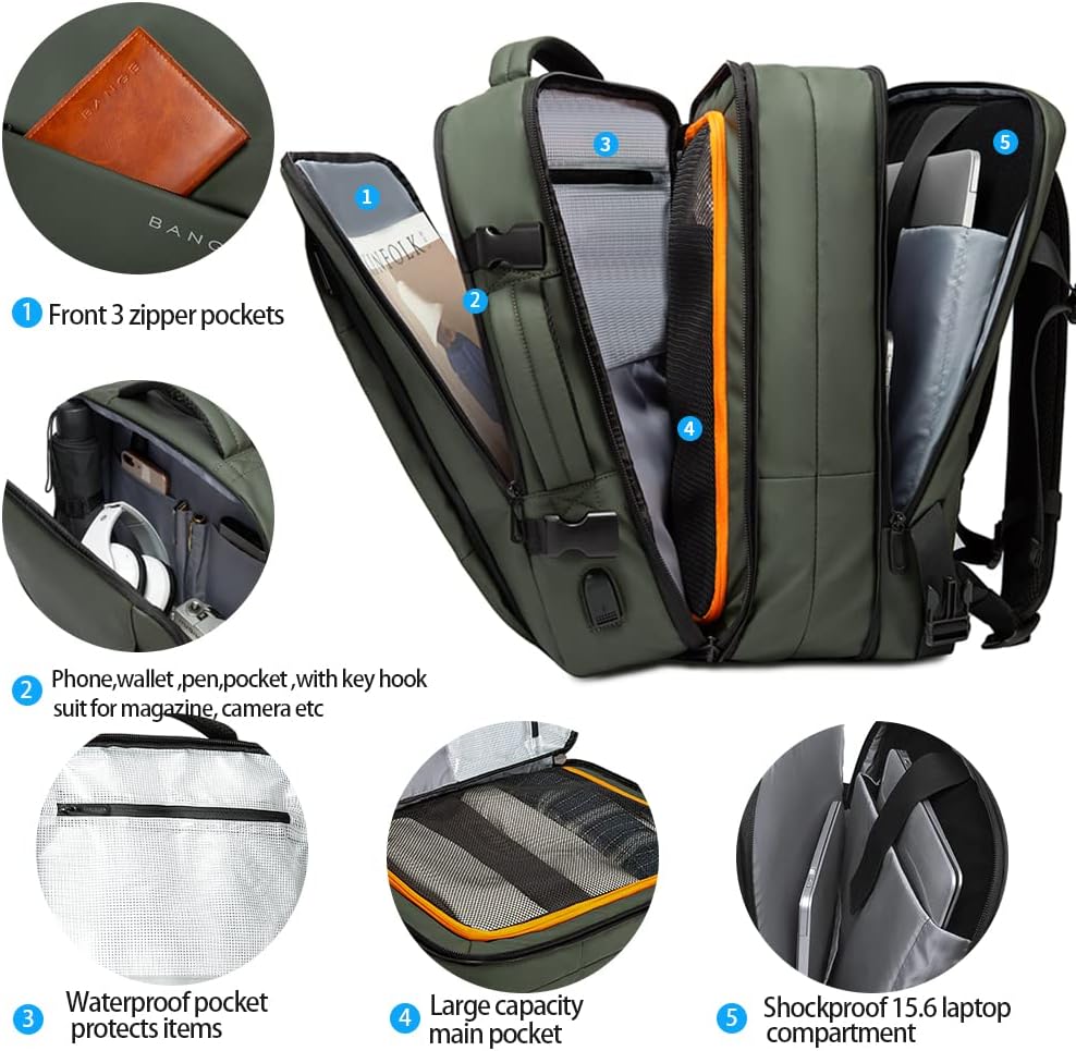 Travel Backpack Expandable 26–45L Laptop Sleeve & Anti-Theft Pocket