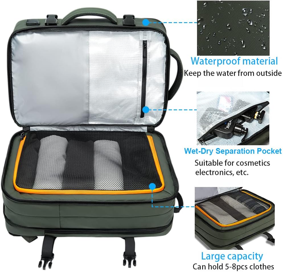 Travel Backpack Expandable 26–45L Laptop Sleeve & Anti-Theft Pocket