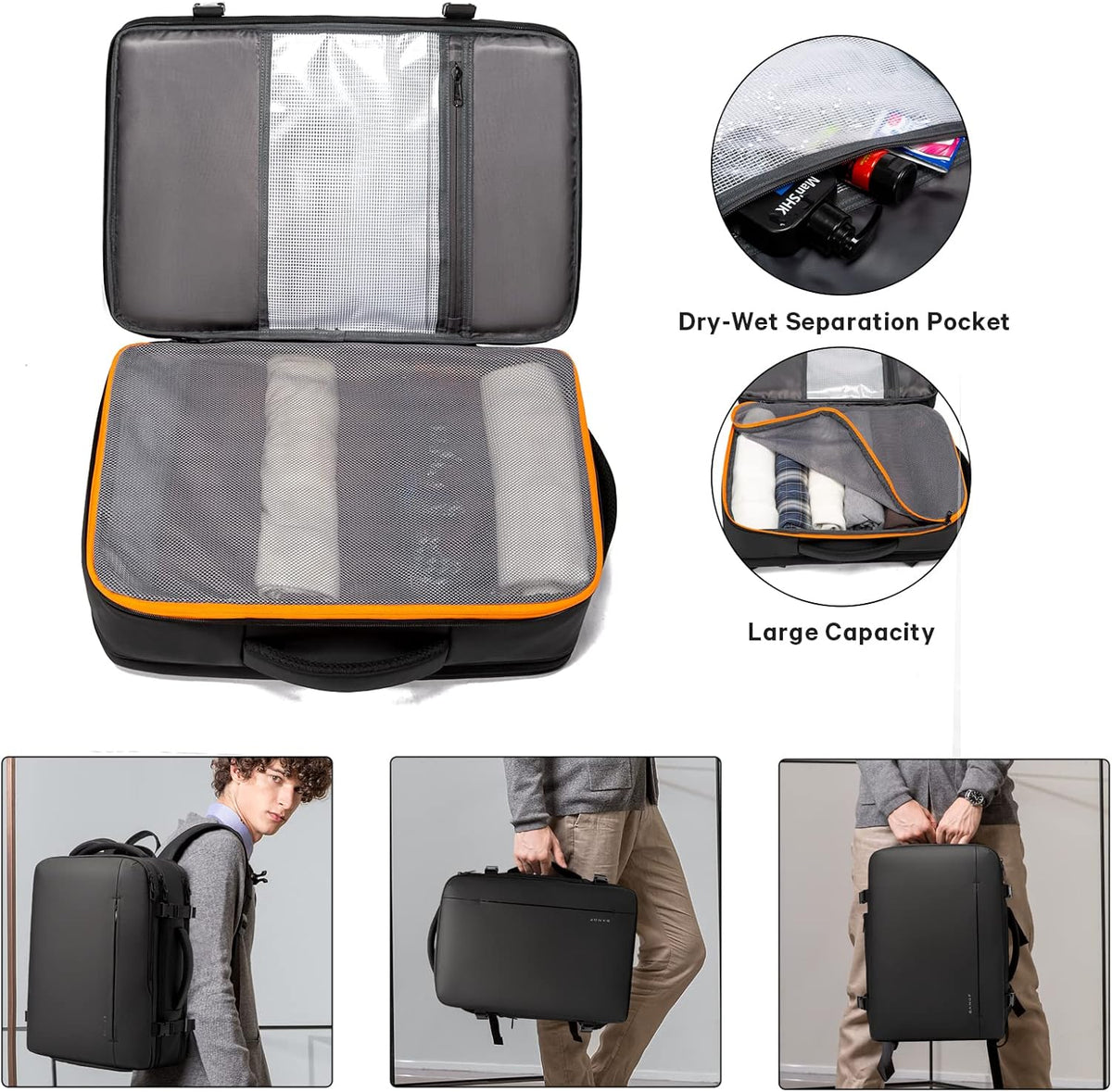 Travel Backpack Expandable 26–45L Laptop Sleeve & Anti-Theft Pocket