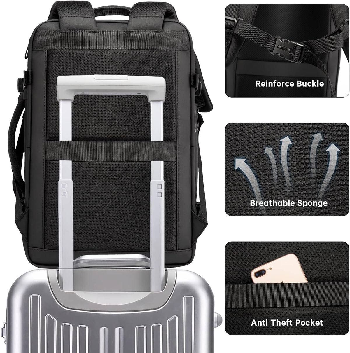 Travel Backpack Expandable 26–45L Laptop Sleeve & Anti-Theft Pocket