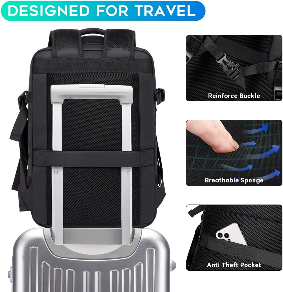 Travel Backpack Expandable 26–45L Laptop Sleeve & Anti-Theft Pocket