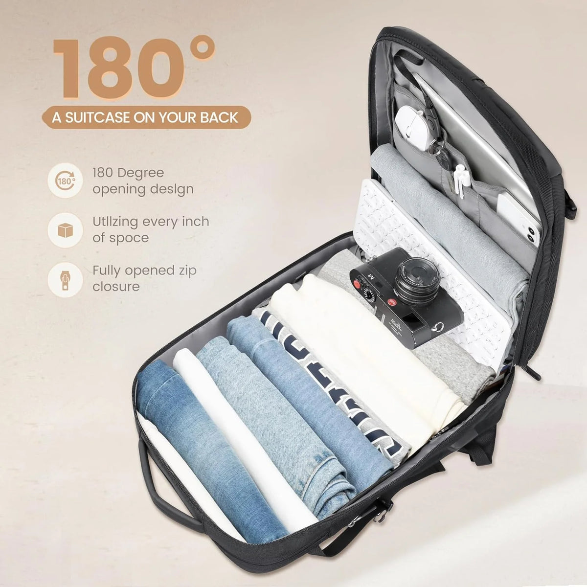 Travel Backpack Expandable 40L Water-Resistant Laptop Sleeve & USB