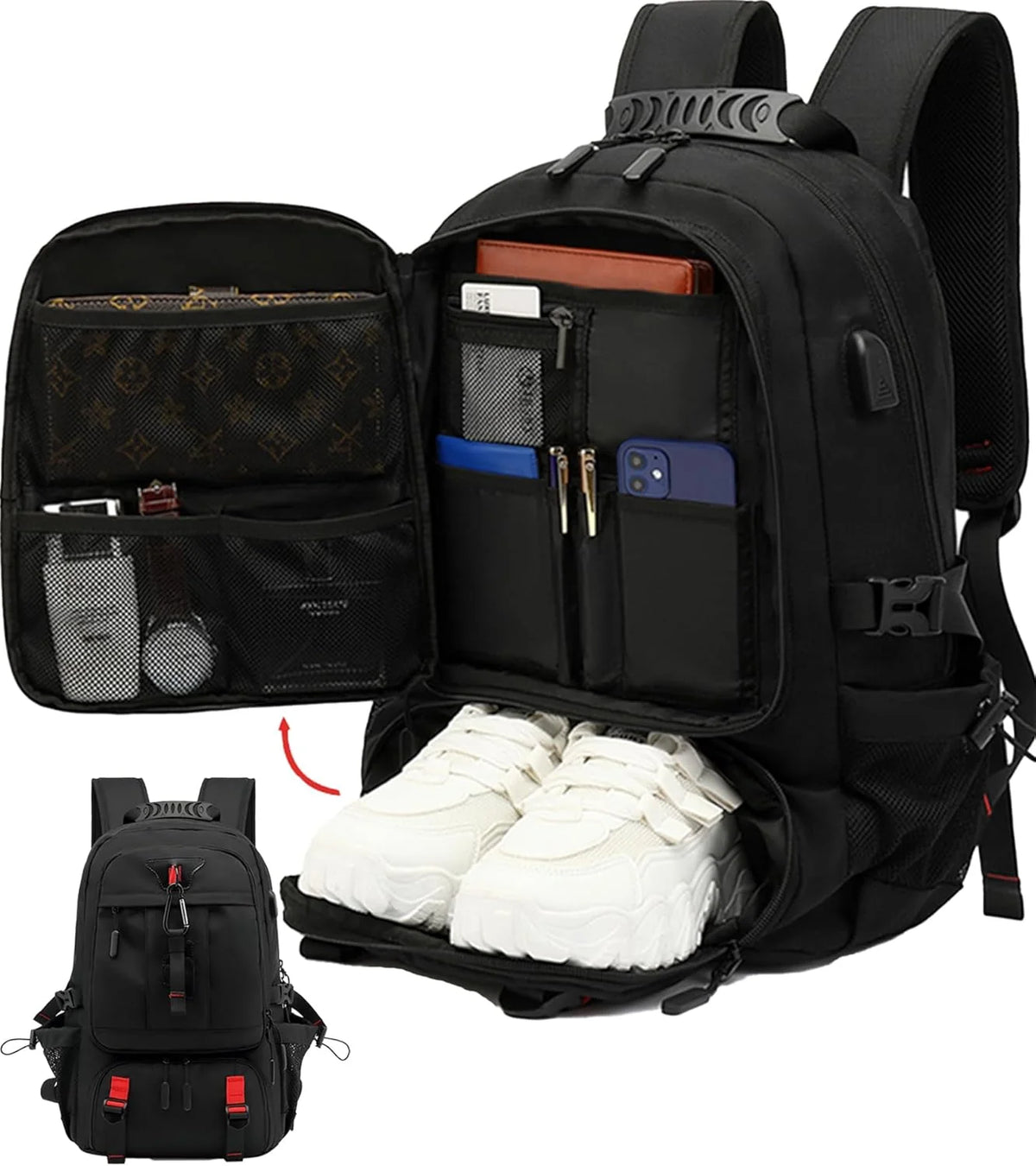 Travel Backpack Expandable 60L Shoe Compartment & Laptop Sleeve