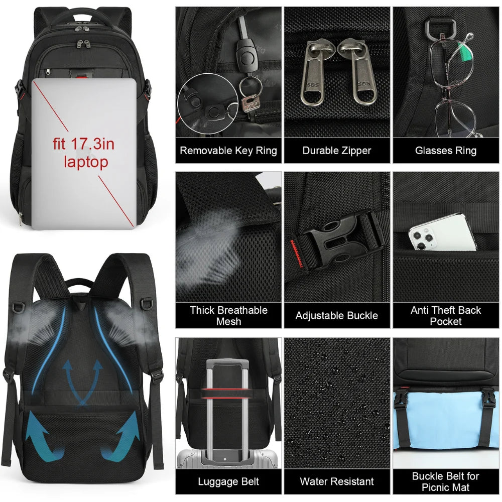 Travel Backpack Fits 17.3 in Laptop Insulated Food Compartment