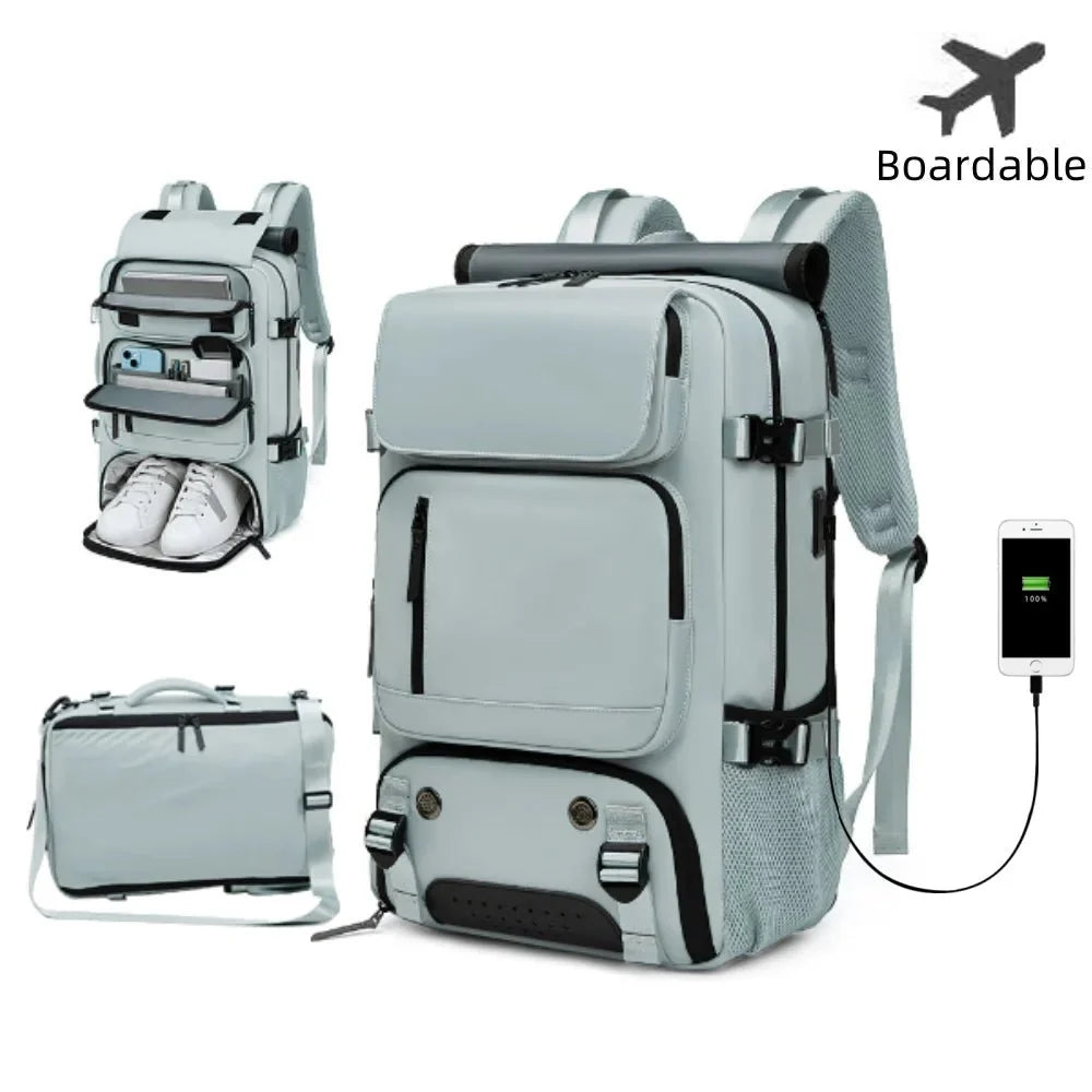 Travel Backpack Separate Shoe Compartment Waterproof Fits 15.6in Laptop