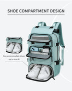 Travel Backpack Separate Shoe Compartment Waterproof Fits 15.6in Laptop