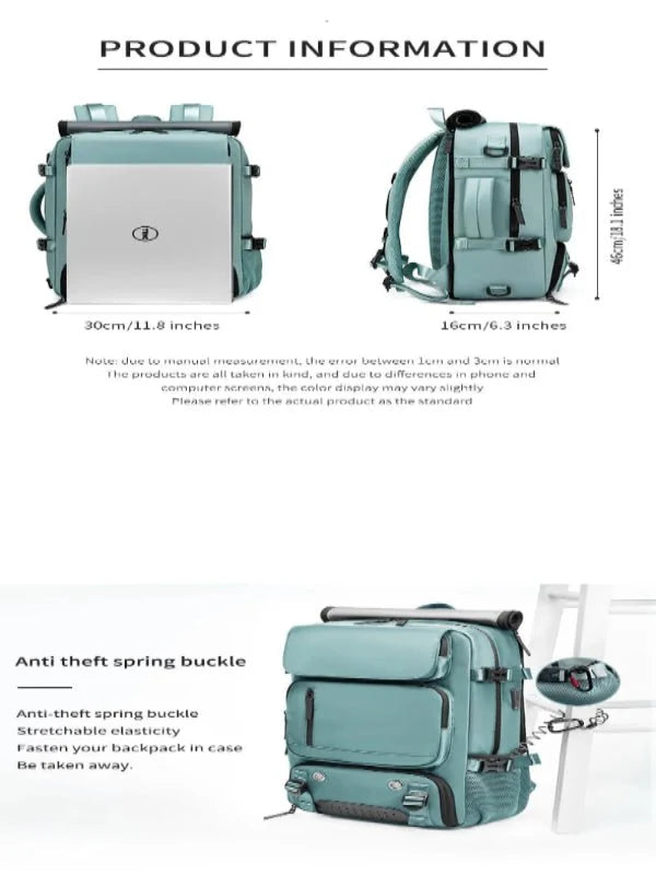 Travel Backpack Separate Shoe Compartment Waterproof Fits 15.6in Laptop