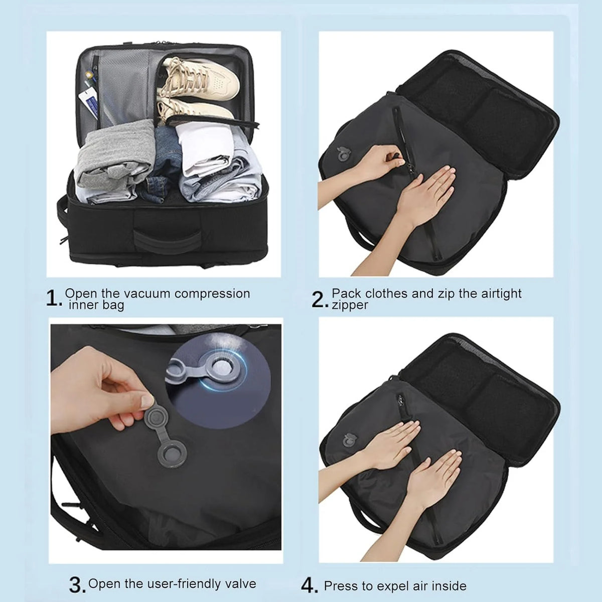 Travel Backpack Vacuum Compression Built-In Pump Expandable 56–75L