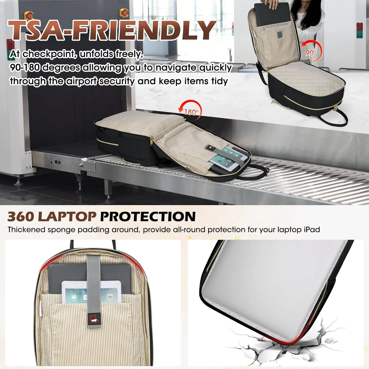 Travel Backpack Water-Resistant TSA-Friendly Lay-Flat Fits 15.6 Inch Laptop