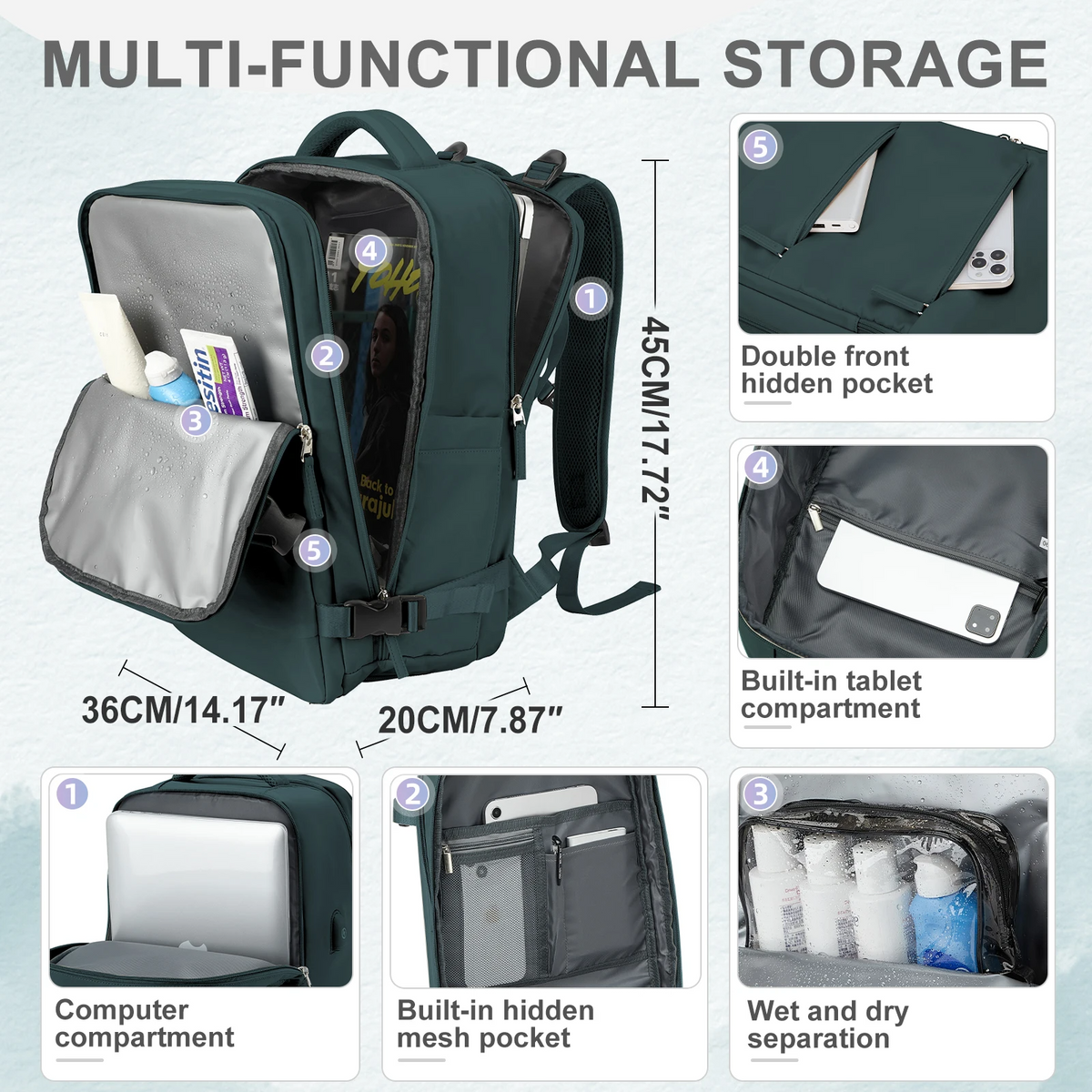 Travel Backpack Water-Resistant USB Charging Laptop Compartment