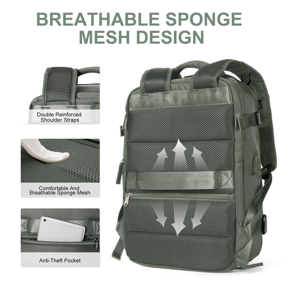 Travel Backpack Waterproof Nylon 35L Ergonomic Padded Straps