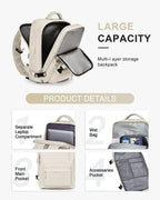 Travel Backpack Waterproof Padded 14-Inch Laptop & Shoe Compartment