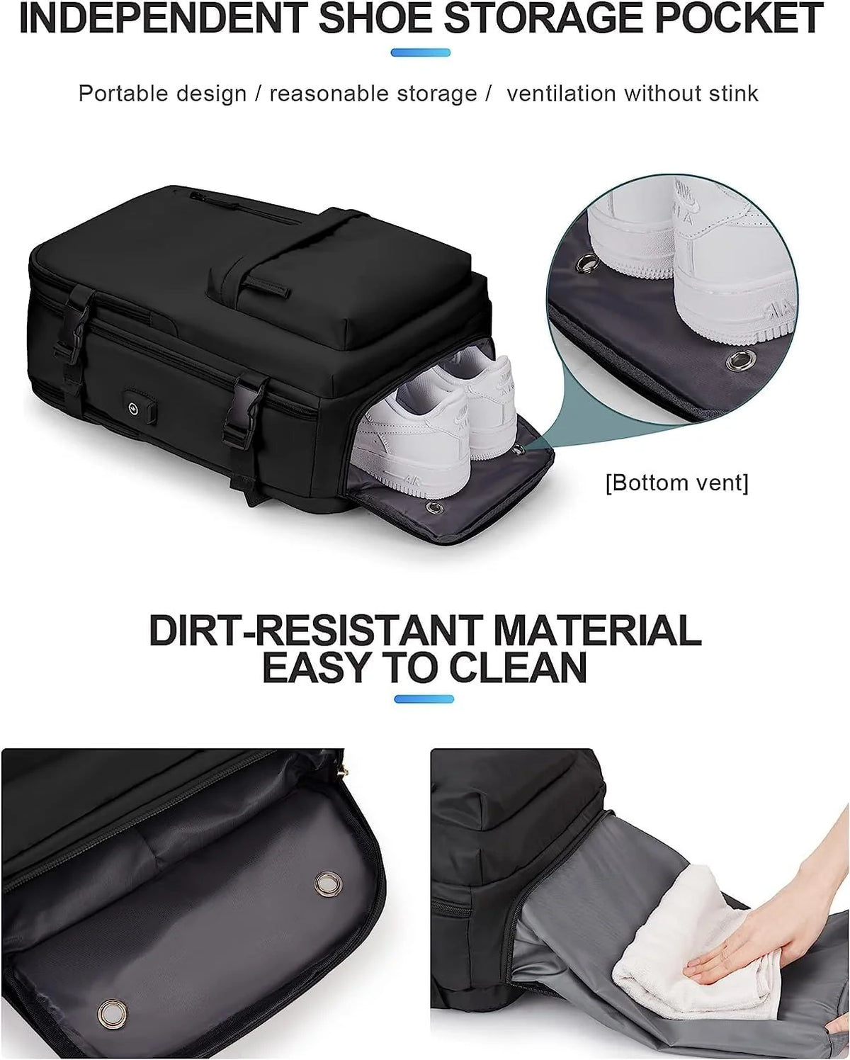 Travel Backpack Waterproof Padded 14-Inch Laptop & Shoe Compartment