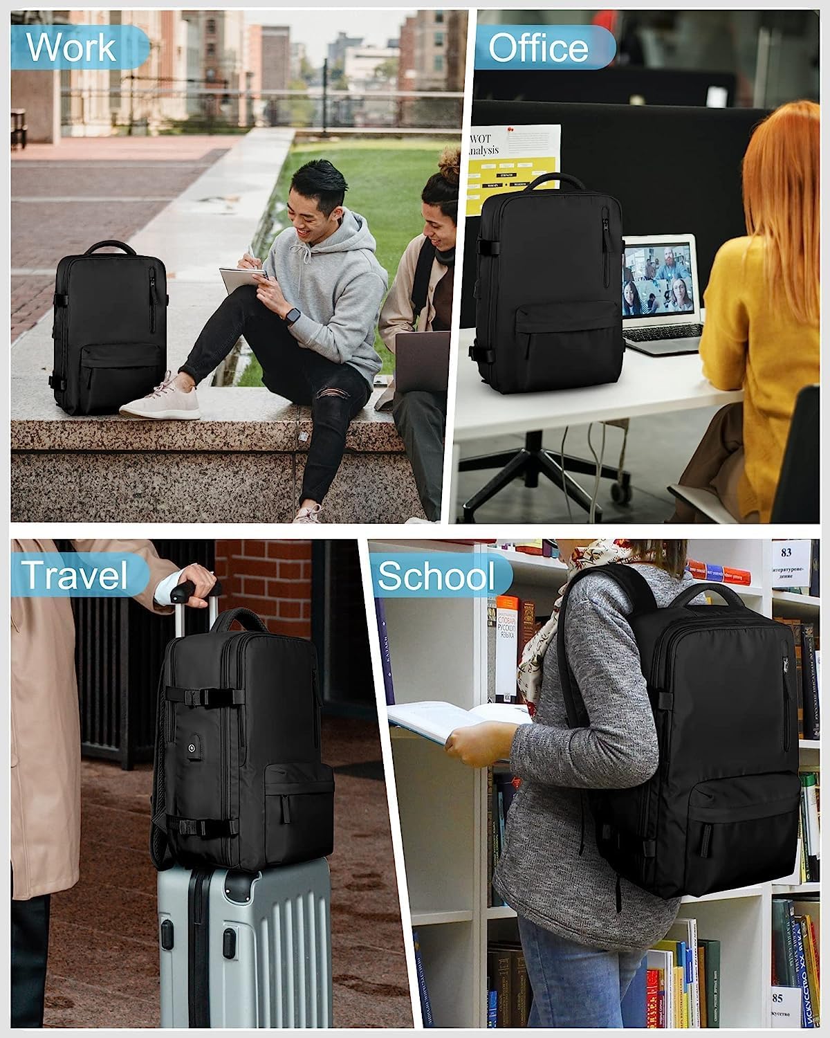 Travel Backpack Waterproof Padded 14-Inch Laptop & Shoe Compartment