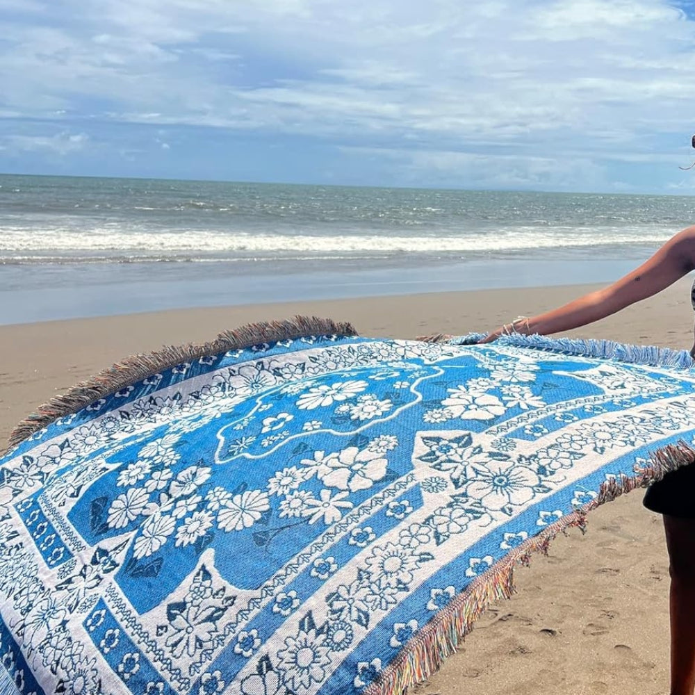Travel Blanket Boho Floral Microfiber Lightweight
