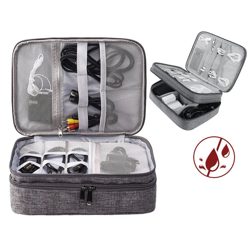 Travel Cable Organizer Double-Layer Waterproof & Padded Dividers