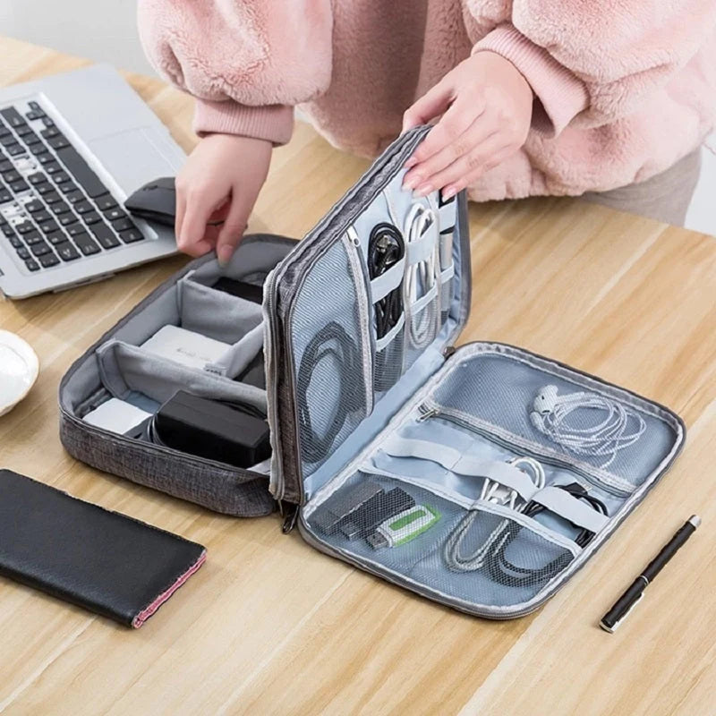 Travel Cable Organizer Double-Layer Waterproof & Padded Dividers